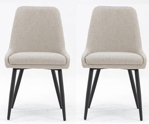 Image of Finch Fox Morris Glam Comfortable Fabric Upholstered Padded Living Room Side Dining Chair for Cafeteria Bedroom, Restaurents, Home, Office with Black Metal Legs in Cream Color (Set of 2)
