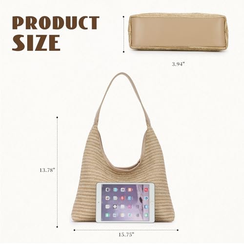 Bolso Tote tejido de paja para mujer miniatura 3