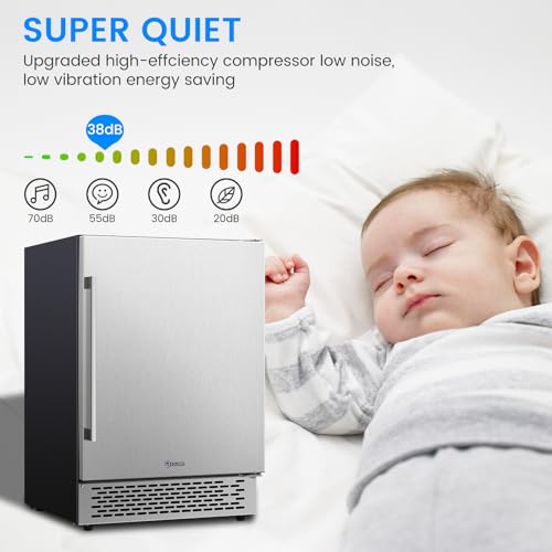 Image of 24 Inch Beverage Refrigerator, Stainless Steel Beverage Fridge, Under Counter Beer Mini Fridge, Indoor /Outdoor Refrigerator Cooler for 190 Cans, Beverage Cooler for Patio /Kitchen /Party