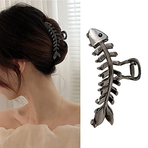 Metal Black Hair Claw Clips Fish Bone Shape Hair Clips Hairpins Cute Fishbone Hair Jaw Clamps Crab French Lady Hair Accessories Mysterious Black Hair Headwear For Women Girls Hair Crab Clips #TOP8