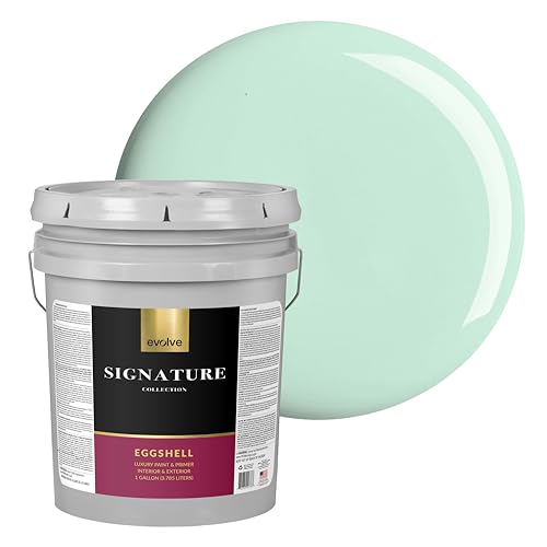 EVOLVE Signature Collection Luxury Interior Paint & Primer, Eggshell Sheen (Mint), 5 Gallon – Premium One-Coat Coverage, Low VOC, Low Odor, Washable Finish for Walls, Ceilings & Trim