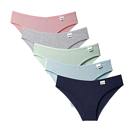 Ugood Women's Breathable Underwear Stretch Bikini Panties Low Waist Mesh Hipster Panty Panties Briefs 5-Pack (Navy, S)