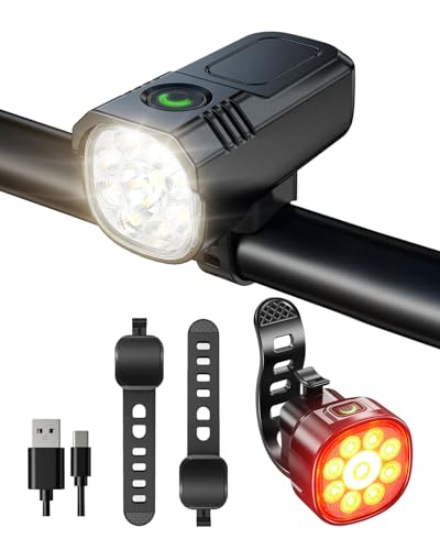 Maraiss Rechargeable Front and Back Bike Lights Set - 9 LED,