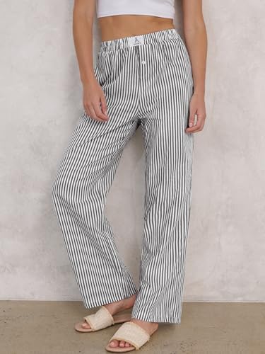 ANRABESS Women's Gingham Pants - Casual Lounge Pajama Bottoms for Home Sleep Resort Wear Black White Stripe Small - Image 6