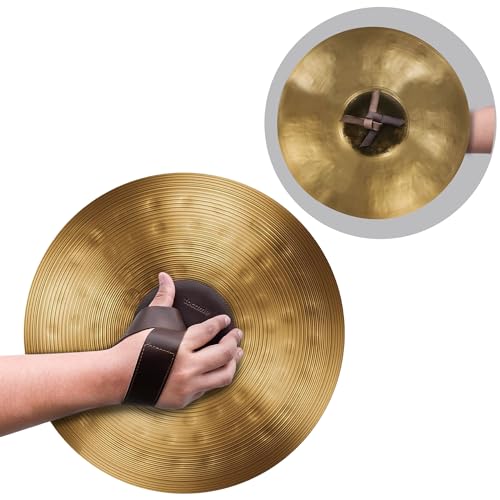 tocame, Set of 2 Army Cymbal Pads with Straps for Hands, Circular Cushions for Band Instrument, Full Grain Leather, Handmade, Bourbon Brown