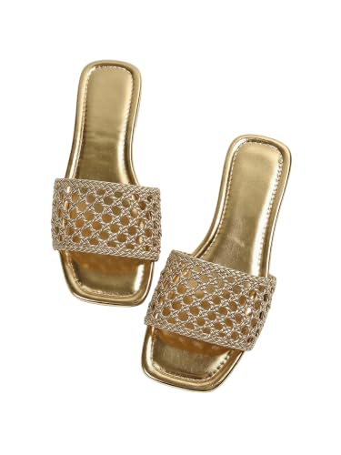 Image of GORGLITTER Women's Sparkly Jeweled Flat Sandals Dressy Open Toe Glitter Shiny Slippers Slip-on Shoes