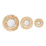 Dimensions : D. 40 x H 4 cm Atmosphera Créateur d\'intérieur - Lot de 3 Miroirs Muraux en Raphia Alba 40cm Beige