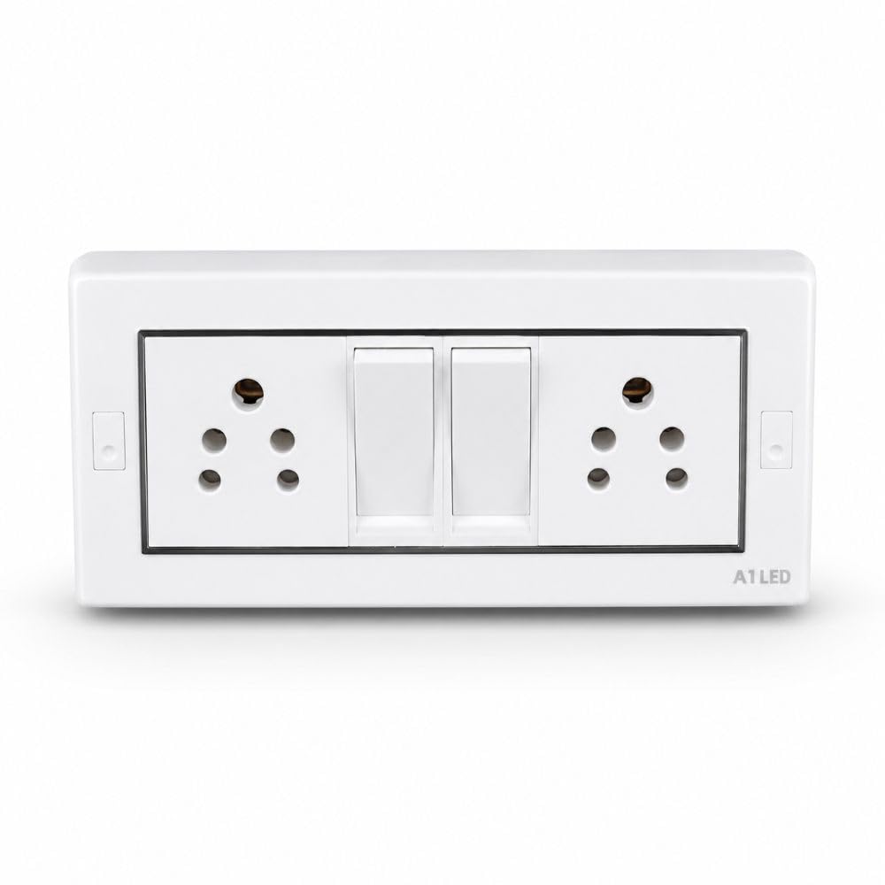 A1 LED 6 Modular Wall Mounted Switch Board | Premium Silver Finish Modular Gang Box with 2 Flat 10A Switches & 2 Universal 6A Sockets | Safe & Durable for Home, Office & Shop Use-image-12