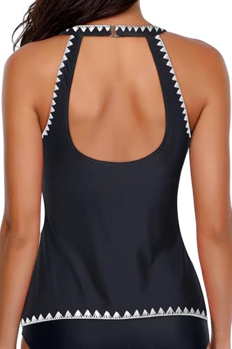 Image of Holipick Tankini Tops for Women High Neck Swim Top Only | Tummy Control, Support Removable Pads, Full Coverage, Open Back, Neck Hook, Soft Stretch Fabric, Beach and Resort