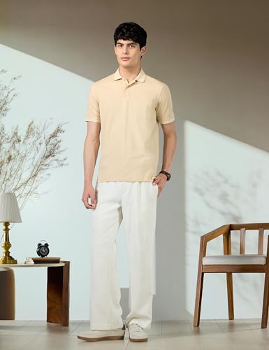 Image of Peter England Men's Cotton Maze Geometric Print Polo T-Shirt - Casual Wear | Modern & Stylish