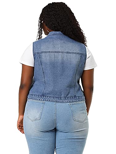 Agnes Orinda Plus Size Denim Vests For Women Sleeveless Distressed Jean Zip Jackets Vest 2023 3X Sky Blue #TOP4