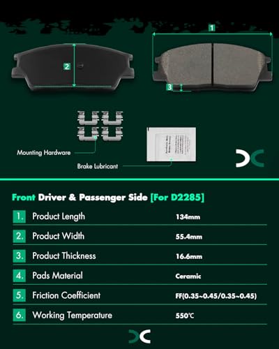 Image of SCITOO D2285 Front Ceramic Brake Pads Sets w /Hardware Replacement For Hyundai For Venue 2020-2024,For Kia For Soul 2020-2024