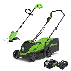 Greenworks elektrische grasmaaier 24V 33cm 30L grasopvangbox en draadloze grastrimmer 25cm automatische invoerkop incl. 1 Accu 4Ah & Oplader GD24LM33LT25K4