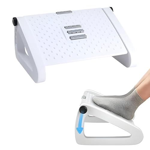 Foot Rest Under Desk Foot Stool| Adjustable Height Ergonomic Foot Rest Under Desk- Support for Office & Home with Massage Rollers, Non-Slip Surface, for Better Posture & Leg Relief (White)