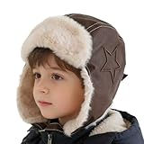 Kids Water Resistant PU Leather Trapper Hats with Ear Flaps, Girls Boys Winter Warm Faux Fur Lining Ushanka...