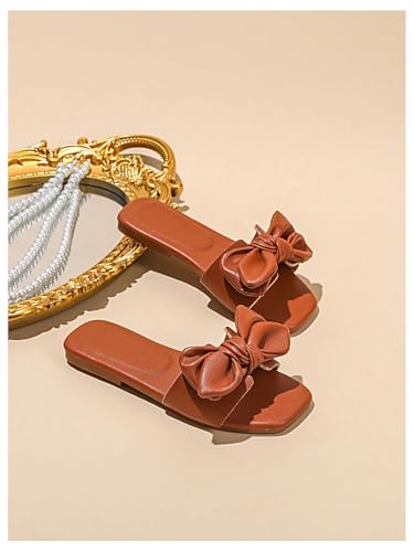 Image of GORGLITTER Girl's Bow Slip on Sandals Square Open Toe Flat Sandals for Outdoors