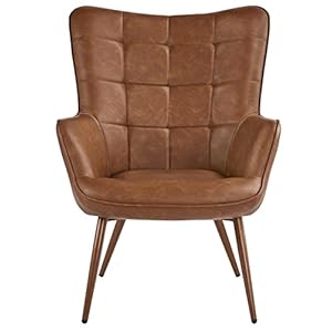 Yaheetech Leather Accent Chairs Living Room Chairs Leather Large Armchairs Accent Chairs with Metal Legs for Living Bedroom Office Statement Camel
