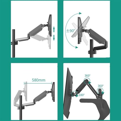 Single/Dual/Triple Monitor Stand Single Monitor Floor Stand for 17"-32" Flat/Curved Screens up to 19.8 lbs, Height Adjustable Gas Spring Monitor Stand, Movable Monitor Mount Stand Monitor Mount Arm - Image 3