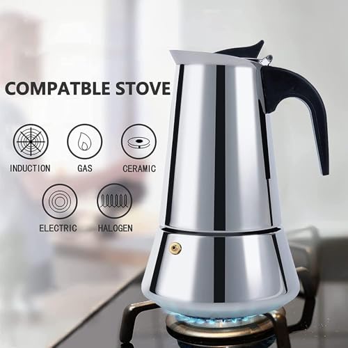 Image of VINSU Stainless Steel Espresso Coffee Maker /Percolator Coffee Moka Pot Maker, Stovetop Espresso Maker Percolator Italian Coffee Maker, Classic Cafe Maker - (Silver)
