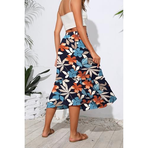 Image of Witsmile Womens Skirts Long Length with Pockets Flowy Skirts for Women Trendy Summer Beach Cover-Ups(FP Navy Print,M)