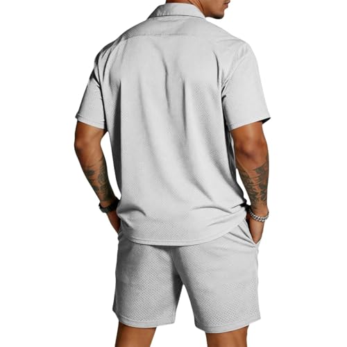 Ensemble Homme Short Décontracté en Tissu Deux Pièces Gris Clair