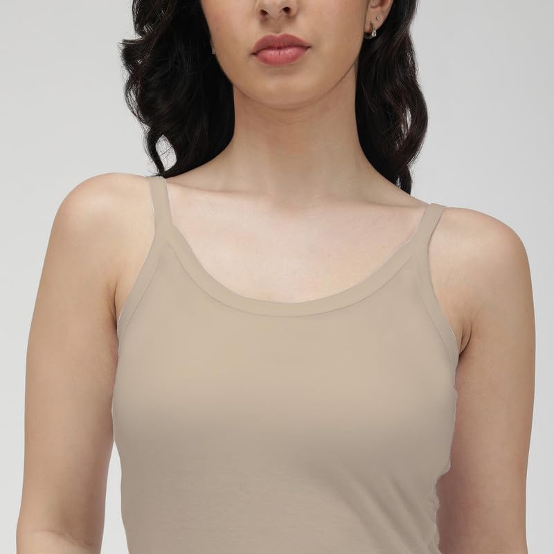 Image of Amul Comfy Women's Pure Cotton Camisole with Fabric Strap and Stay Fresh Treatment Pack of 4(Assorted Colours May Vary)
