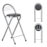 ZZINOKE Barhocker Klappbarer, Barhocker mit Lehne, Keine Montage Erforderlich, Tragbarer Outdoor, Geeignet Für Küche, Bistro, Geschäft, Veranstaltungen im Freien (Schwarz und Silber)
