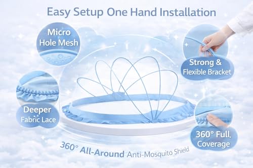 Image of DecorTwist Baby Mosquito Net for Bed - Foldable Pop-Up Dome Net for Newborns & Infants (0-24 Months) | Breathable Mesh, Insect & Fly Protection | 135x65x65 cm | Travel & Outdoor Safe (Blue)