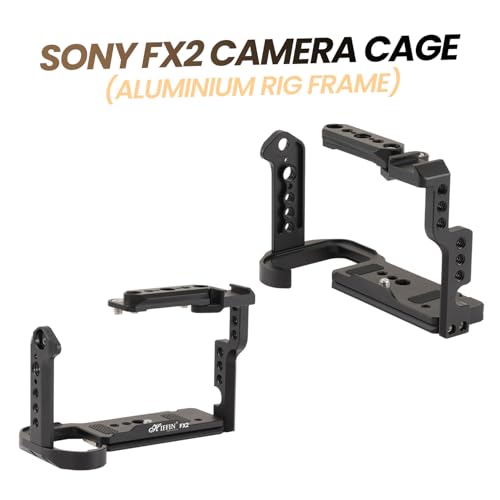 Image of HIFFIN FX2 Metal Camera Cage with Built-in Arca-Type Quick Release Plate, Filmmaking Video Cage with Cold Shoe Mount, 1 /4″ & 3 /8″ Threaded Holes