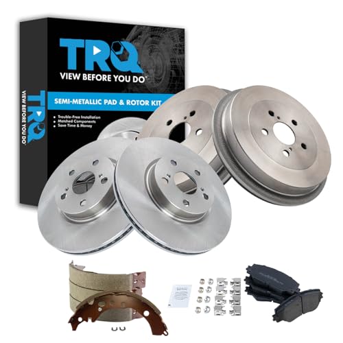 TRQ Front Rear Brake Pad Rotor Shoe Drum Kit Semi Metallic Compatible with 2009-2019 Toyota Corolla