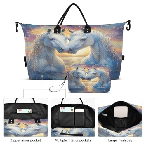 Horse Sunset Oil Painting Travel Duffle Bag Gym Bag Weekender Bags with Toiletry Bag Travel Trip Tote Bag2