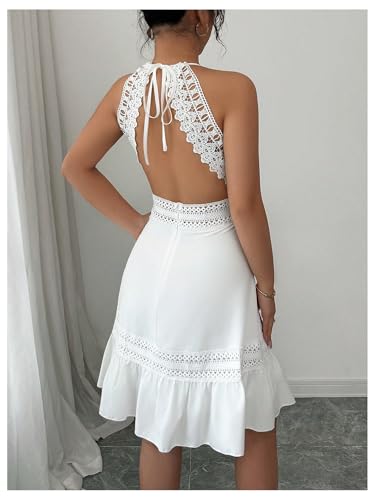 Image of SweatyRocks Women's Ruffle Backless Lace Dress Halter Sleeveless Summer Dresses