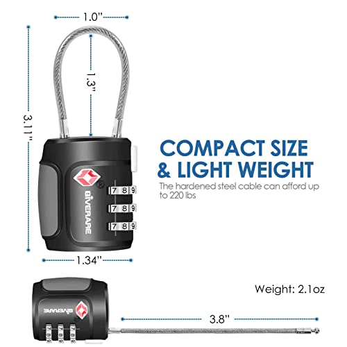 2 Pack Tsa Approved Travel Luggage Locks, Cable Combination Lock Alloy Body, Keyless 3-Digit Padlocks, Travel Sentry Accepted Padlock For Gym Locker, Golf Bag Case, Backpack, Black-By Giverare #TOP1