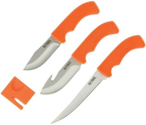 Old Timer 4 PC set 3 knifes Drop Point Boning Gut Hook w/sharpener