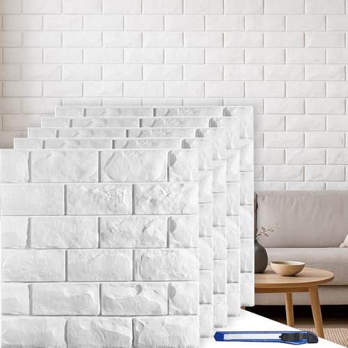 30 Pcs 3D Wall Panels, White Brick Printable 3D Wallpaper Stick and Peel, Self Adhesive Waterproof Foam Faux Brick Paneling for Bedroom, Bathroom, Kitchen, Fireplace (29.06 sq feet Coverage)