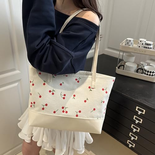 Cherry Print Shoulder Tote Shopping Bag Women Shoulder Bag Simple Handbag Aesthetic Armpit Bag Large Capacity Shopping Bag Students School Bag for Daily4