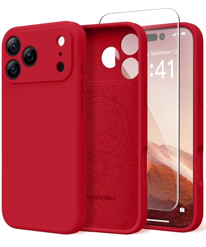 Image of Magnetic for iPhone 17 Pro Max Case, Compatible with MagSafe, [Full Camera Protection][Screen Protector] Silicone Shockproof Protective Phone Case for iPhone 17 Pro Max 6.9 inch, Deep Red