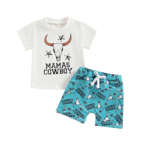 Image of Western Baby Boy Clothes Letter Cow Print Short Sleeve T-Shirt Casual Shorts Set Toddler Summer Clothes Cowboy Outfit