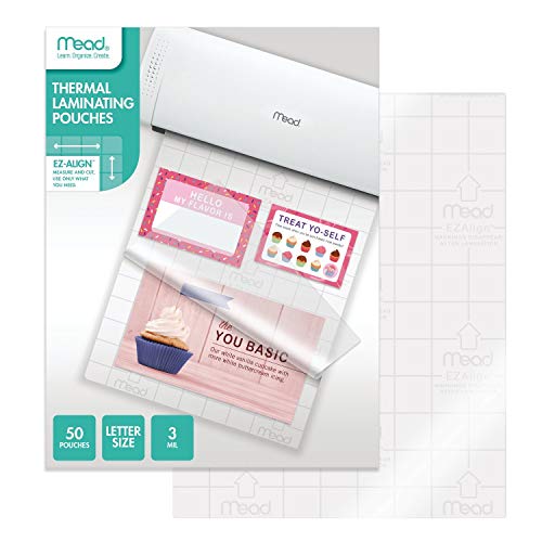 Mead Thermal Laminating Sheets / Pouches, 3 Mil Letter Size with EZAlign Grid, 50 Pack (39028)