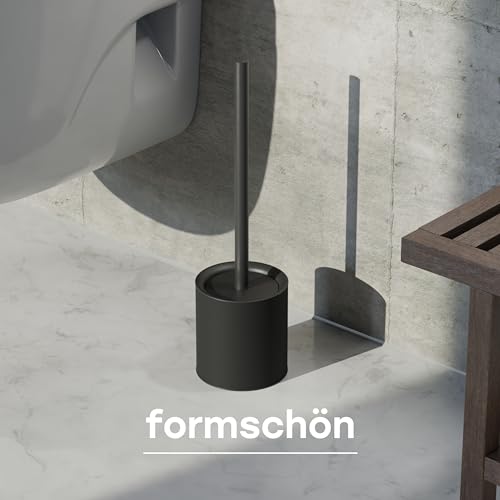 SAVEGA - Klobürste Silikon Edelstahl - Antibakterielle Toilettenbürste mit stilvollem WC Bürstenhalter - Design WC Bürste Silikon mit Spritzschutz - Klobesen - Toilet Brush (Schwarz)