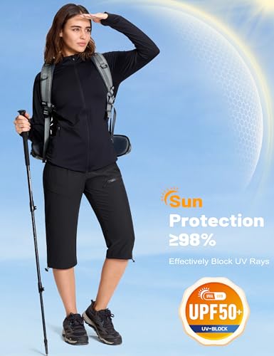 MAGCOMSEN Women's Hiking Capri Pants UPF 50+ Lightweight Quick Dry Casual Golf Cargo Crop Pants with 5 Pockets Summer3