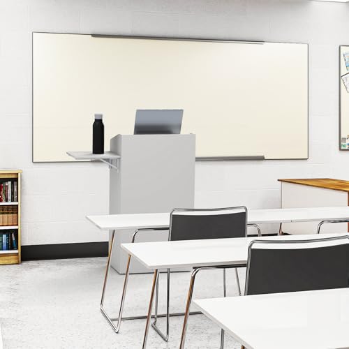 foriy Podium Stand Floor-Standing Lectern with Side Table and Wheels Movable Hostess Stand with 3 Tier Storage Shelves for Reception Church Classroom Office 41.33 in White - Thumbnail 6