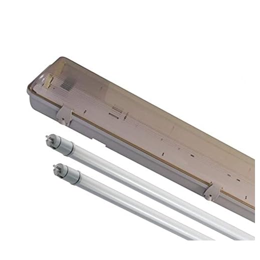 5FT TWIN LED 2 X 22W - NON CORROSIVE WEATHERPROOF FLUORESCENT LIGHT FITTING - IP65 - ENERGY EFFICIENT OUTDOOR STRIP LIGHT - IDEAL FOR GARAGES, WORKSHOP, SHEDS, GREENHOUSES OR COMMERCIAL APPLICATIONS - STURDY CONSTRUCTION - POLYCARBONATE DIFFUSER - BRANDED - 3 YEAR LAMP GUARANTEE - INCLUDES LED TUBE 22 WATT - 6000K DAYLIGHT LIGHT OUTPUT