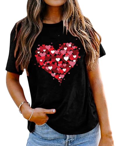 Image of Valentines Shirts for Women Valentine Love Heart Printed Graphic Tshirt Cute Girls Casual Top
