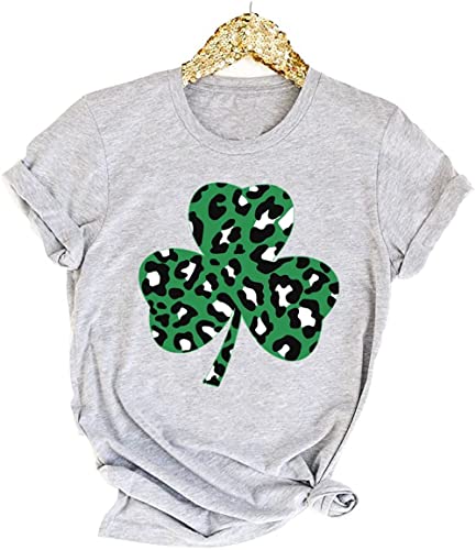 kfulemai Womens St Patrick's Day Clover T-Shirt Shamrock Heart Graphic Tees Get Lucky Shirt Irish Tops(L,Light Grey-4)