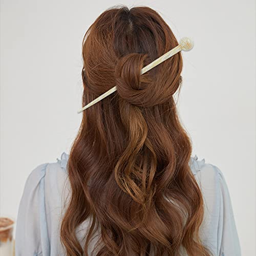 Acetate Hair Sticks, 7.4 Inch Tortoise Shell Hairpin Chopsticks Vintage Leopard Print Hair Pins Long Hair Chopsticks Elegant Chignon Pins Disk Hair Sticks Hair Accessories For Women Girls (Beige) #TOP6
