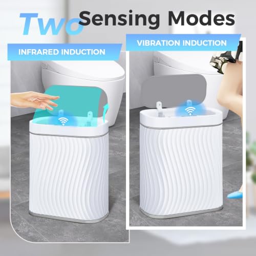 Image of Ogikey Bathroom Small Trash Can with Automatic Touchless Lid, 2.6 Gallon Smart Garbage Can Narrow Waterproof Trash Bin for Bedroom, Office, Living Room