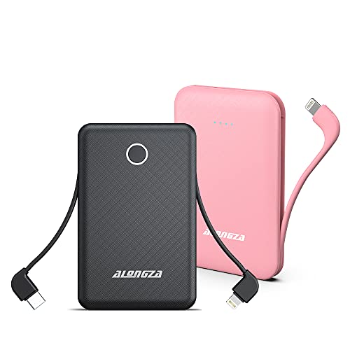 Alongza 2 Pack Small Power Bank Built In Cables 6000Mah & 4500Mah Usb C Fast Charging Portable Charger Compatible With Iphones And Android #TOP6