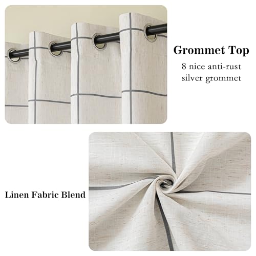 Image of MYSKY HOME Floor to Ceiling 100% Blackout Plaid Linen Curtains 102 Inch Long 2 Panels Set Farmhouse Double Layer Checkered Patterned Thermal Insulated Grommet Top Drapes, 52 inch W Each Panel, Deep Grey