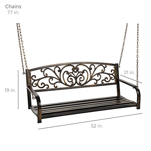 Best Choice Products 2-Person Metal Outdoor Porch Swing, Hanging Steel Patio Bench For Garden Deck W/Floral Accent, 485Lb Weight Capacity - Bronze #TOP6